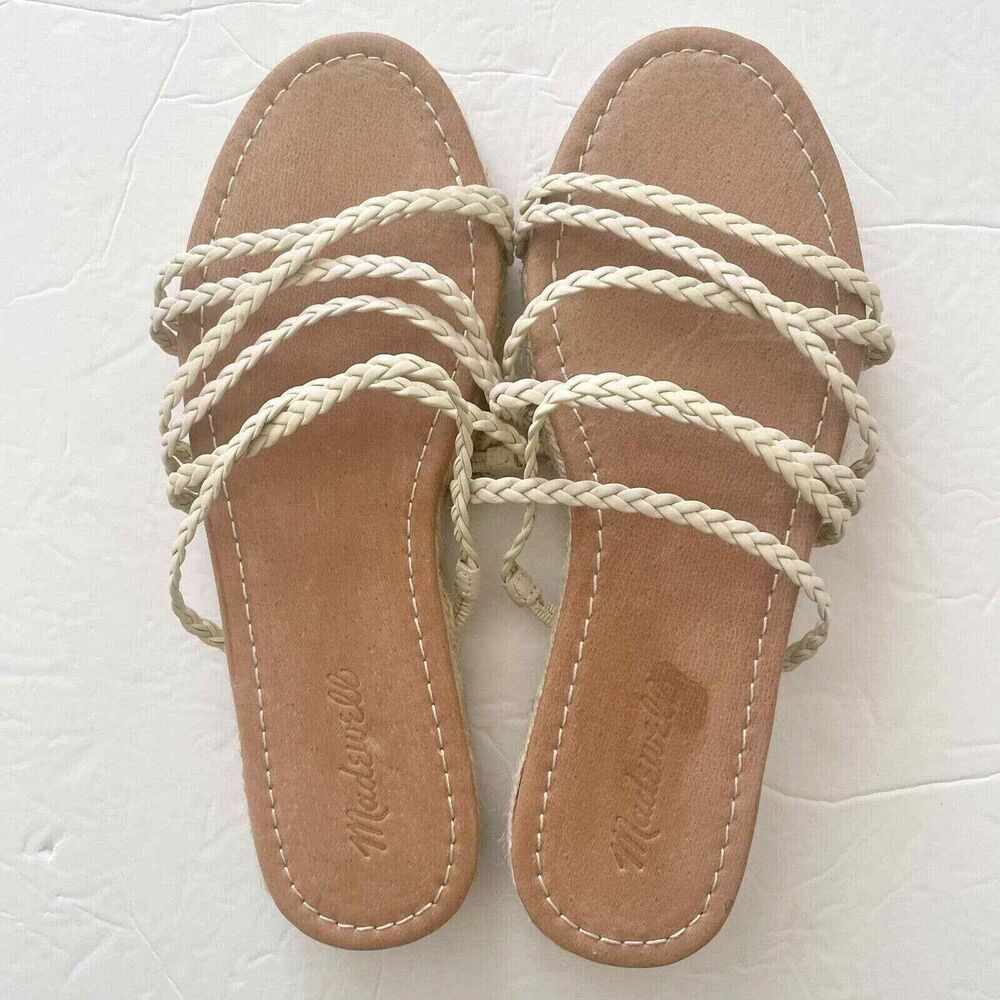Madewell Womens The Kathryn Espadrille Leather Slide Sandal Beige Size 11